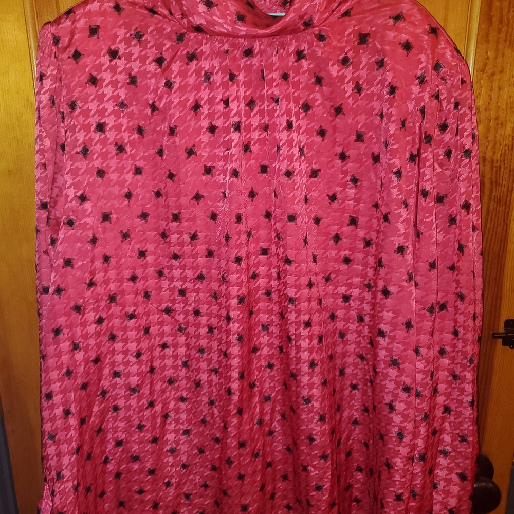Vintage 80's Satin Pink Patterned Women's Blouse With Puffer Sleeves L/XL Punk